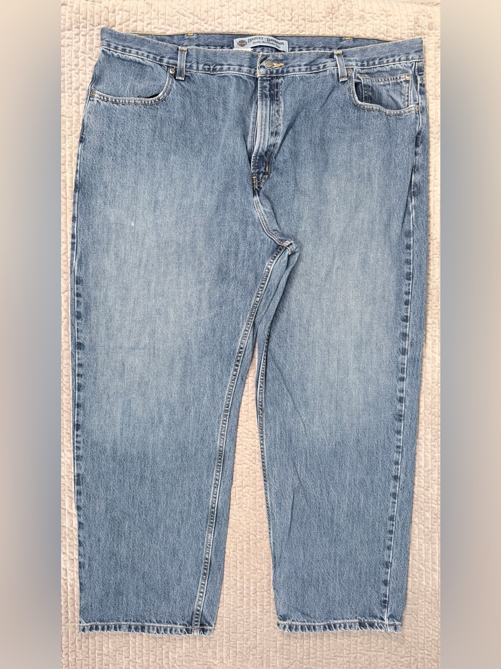 HARLEY-DAVIDSON Men's Blue Straight Leg Jeans 46x30 Distressed Denim‎ Biker